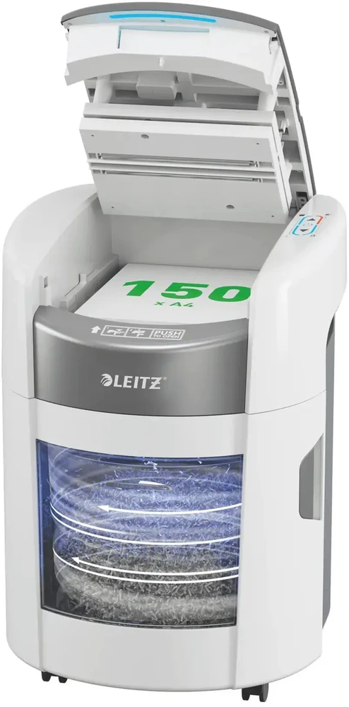 Leitz IQ Optimax AutoFeed 150 80380000 dokumentų smulkintuvas, P4, 150 lapų, 15 litrų talpos atliekų krepšys