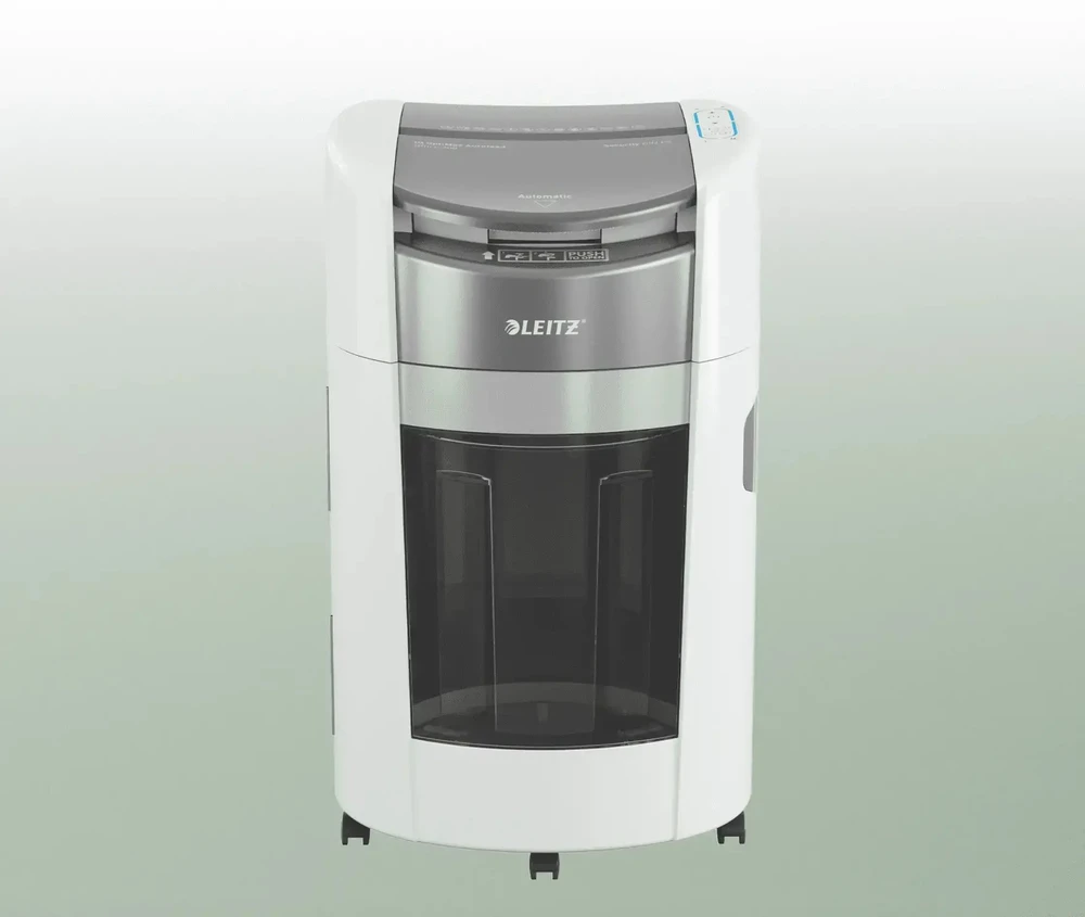 Leitz 80420000 IQ Optimax AutoFeed 300 dokumentų smulkintuvas, P4, 300 lapų, 25 litrų talpos atliekų bakas