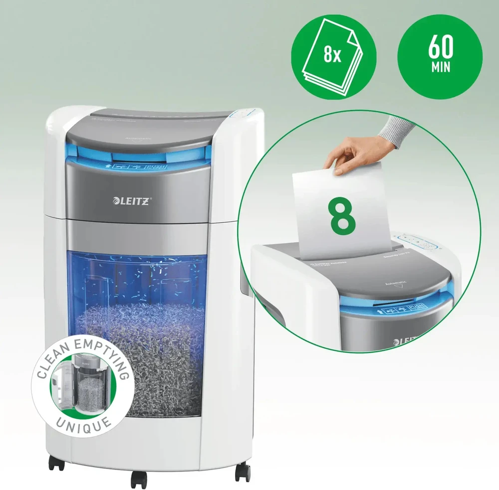 Leitz 80410000 IQ Optimax AutoFeed 300 dokumentų smulkintuvas, P5, 300 lapų, 25 litrų talpos atliekų dėžė