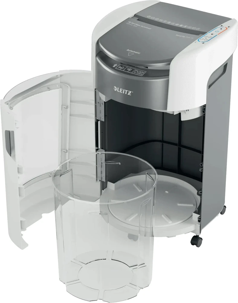 Leitz 80420000 IQ Optimax AutoFeed 300 dokumentų smulkintuvas, P4, 300 lapų, 25 litrų talpos atliekų bakas