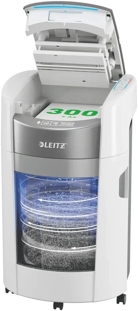 Leitz 80420000 IQ Optimax AutoFeed 300 dokumentų smulkintuvas, P4, 300 lapų, 25 litrų talpos atliekų bakas