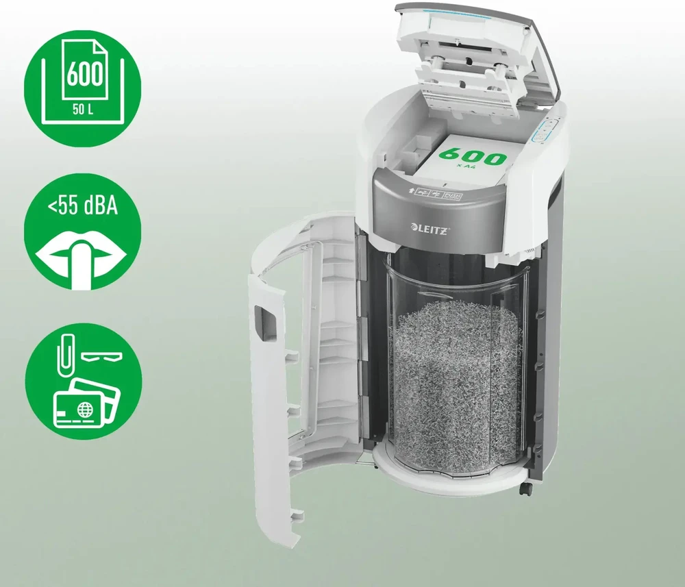 Leitz IQ Optimax AutoFeed 600, P4, 600 kartek, 50 l kosz