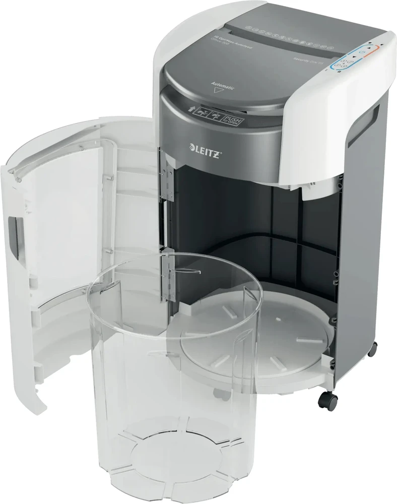 Leitz 80410000 IQ Optimax AutoFeed 300 dokumentų smulkintuvas, P5, 300 lapų, 25 litrų talpos atliekų dėžė