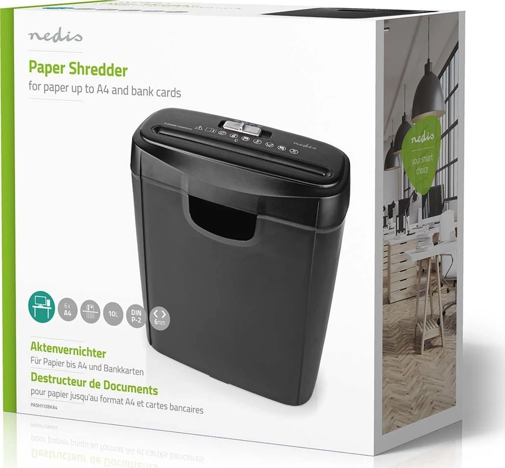 NEI Nedis PASH112BKA4 dokumentų naikiklis Smulkinimas juostelėmis 22 cm Juoda