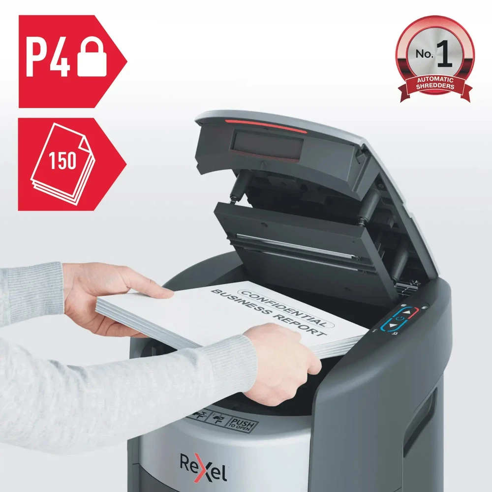 Rexel ShredMax AutoFeed+ 150X popieriaus smulkintuvas, P4, 150 lapų, 15 litrų atliekų dėžė