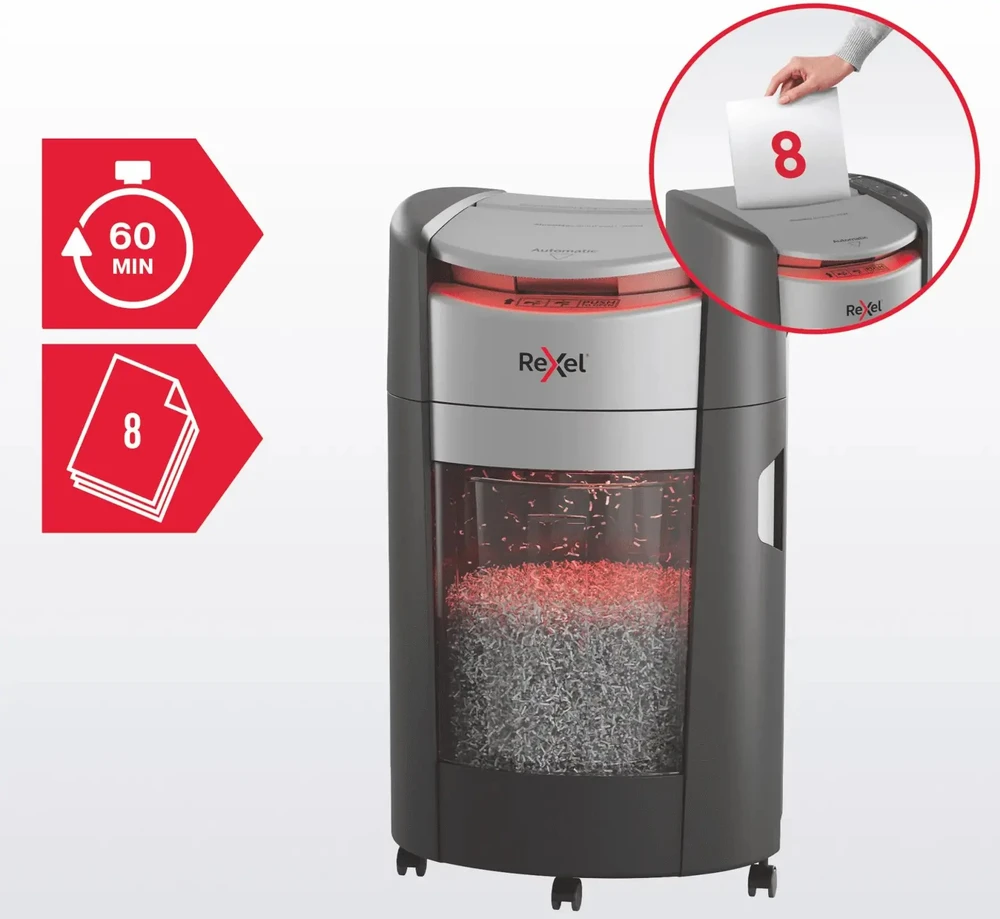 Rexel ShredMax AutoFeed+ 300M dokumentų smulkintuvas, P5, 300 lapų, 25 litrų talpos atliekų konteineris