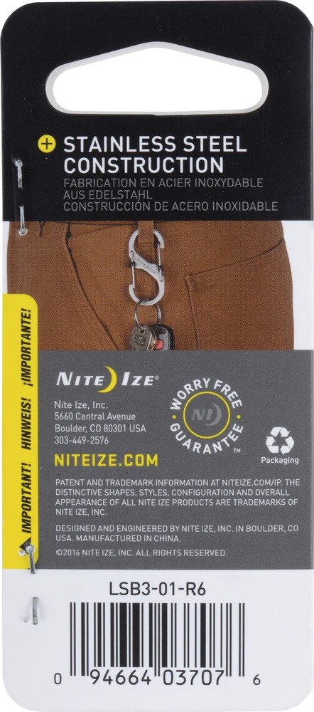 Nite Ize Karabińczyk S-Biner SlideLock #3 nerūdijantis plienas juoda-LSB3-01-R6