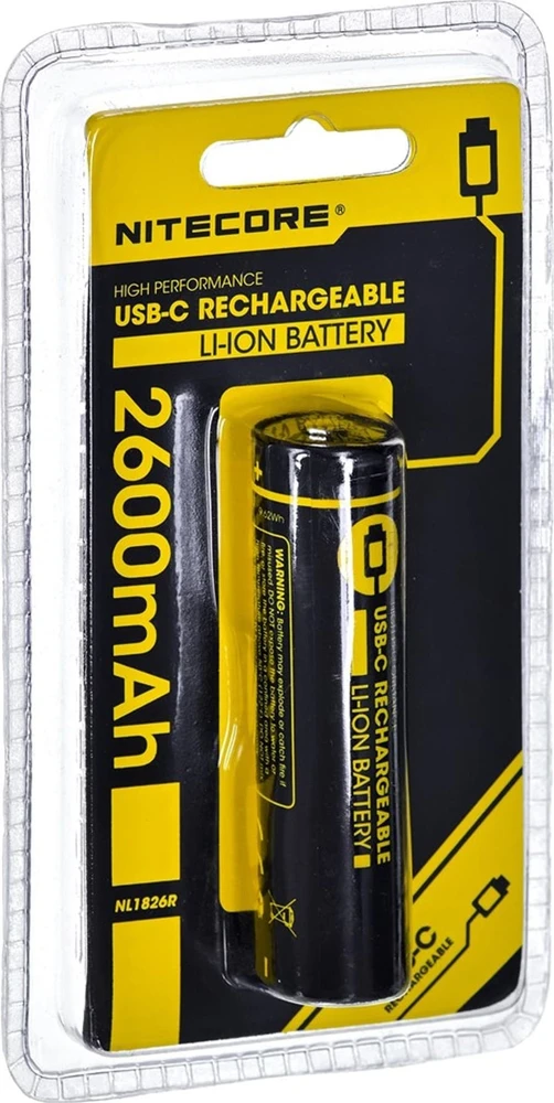 Nitecore NL1826R 2600mAh USB-C įkraunama 18650 baterija