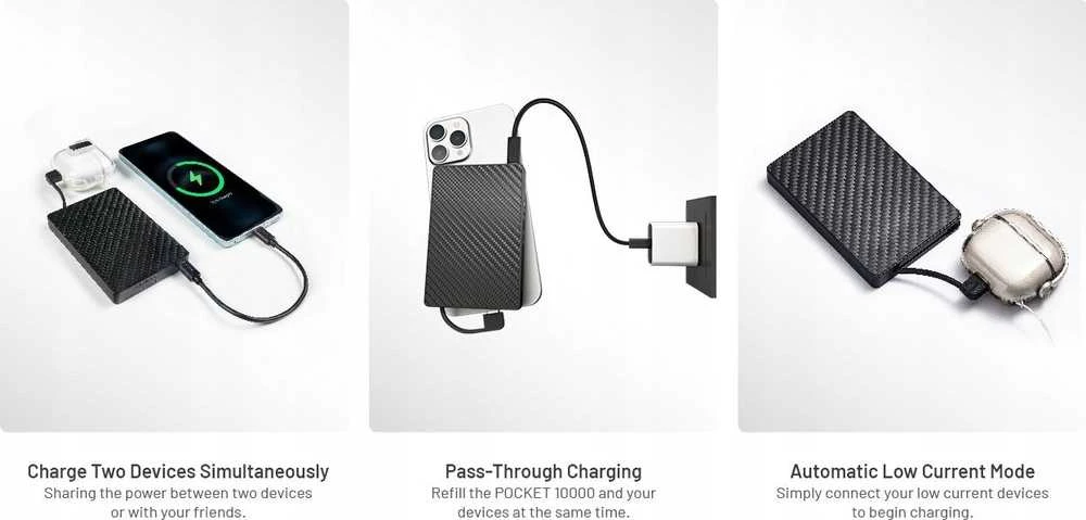 Nitecore Pocket 10000 USB-C maitinimo blokas su integruotu kabeliu