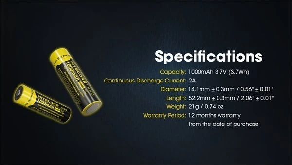 Nitecore NL1410 baterijos techninių duomenų apžvalga