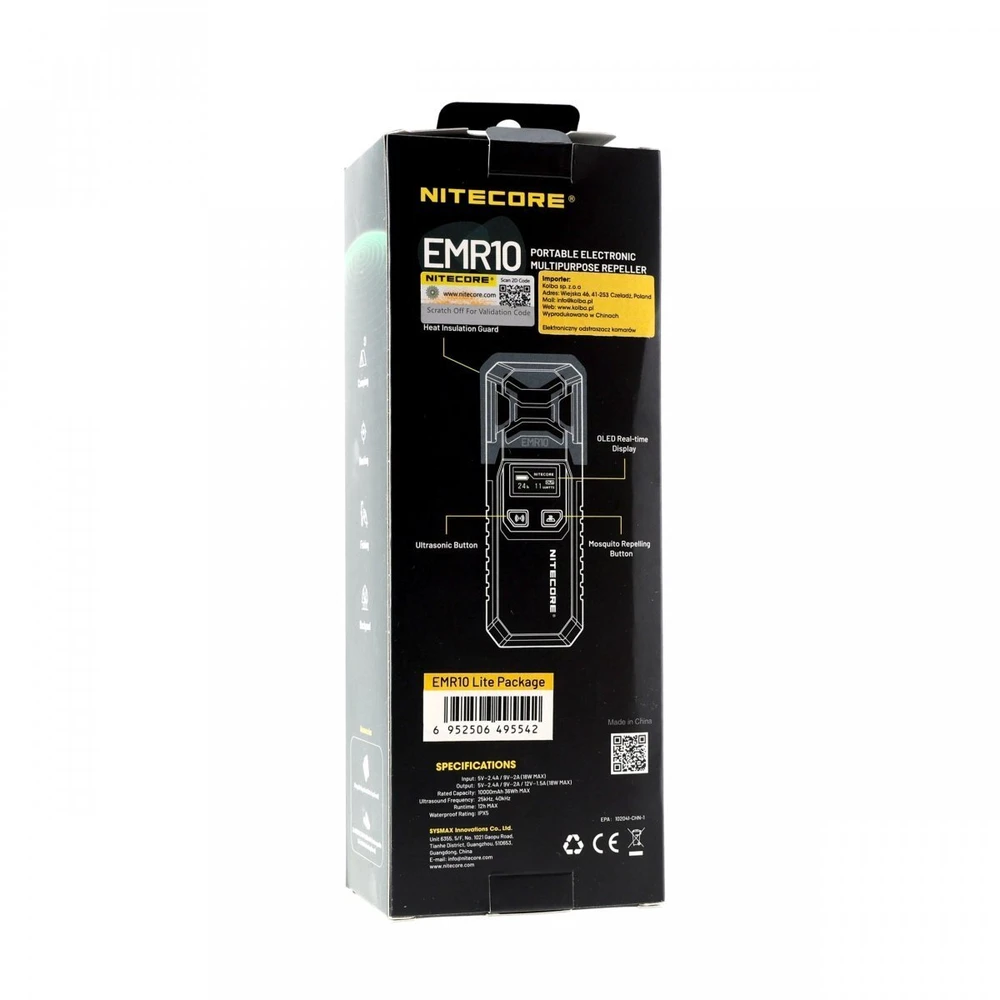 „Nitecore 2-in-1“ uodų atbaidymo priemonė „Nitecore EMR10 Lite“, juoda