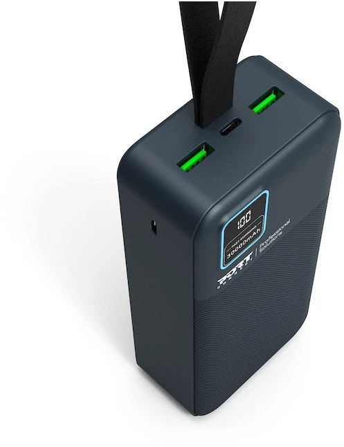 PORT CONNECT Išorinis USB-C akumuliatorius su integruota lempute | 30000 mAh | Mėlyna