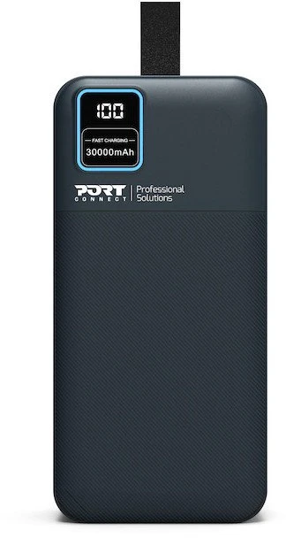 PORT CONNECT Išorinis USB-C akumuliatorius su integruota lempute | 30000 mAh | Mėlyna
