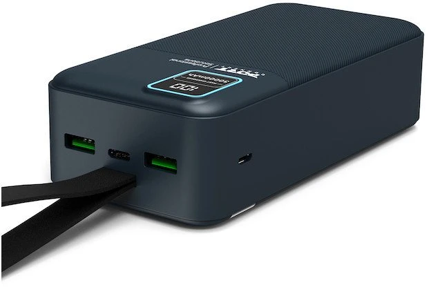 PORT CONNECT Išorinis USB-C akumuliatorius su integruota lempute | 30000 mAh | Mėlyna