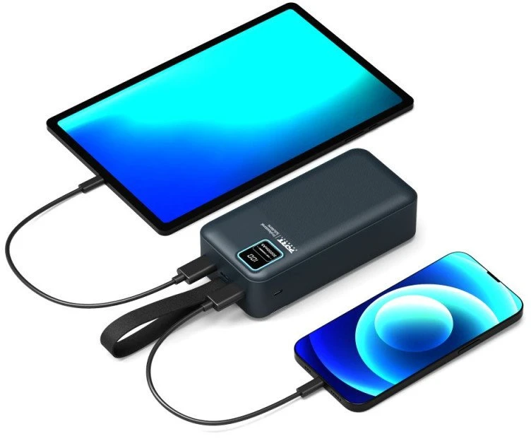 PORT CONNECT Išorinis USB-C akumuliatorius su integruota lempute | 30000 mAh | Mėlyna