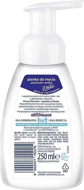 Nivea Bambino Šeimai Rankų plovimo putos su braškių kokteilio kvapu 250 ml (0199239)