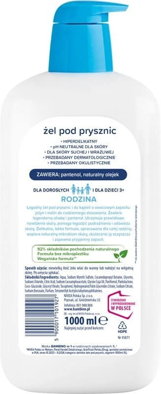 Nivea BAMBINO_Rodzina Blackberry and Raspberry dušo želė 1000ml