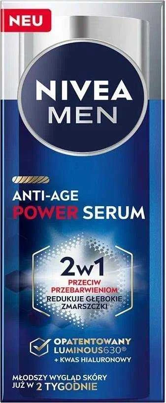 Nivea Men Power Anti-Age Serum 2in1 senėjimo požymius mažinantis serumas nuo raukšlių ir pigmentinių dėmių, 30 ml