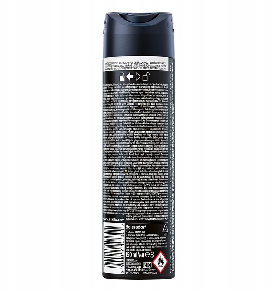 Nivea Men Juodas & Baltas Invisible Epic Night antyperspirant spray 150ml