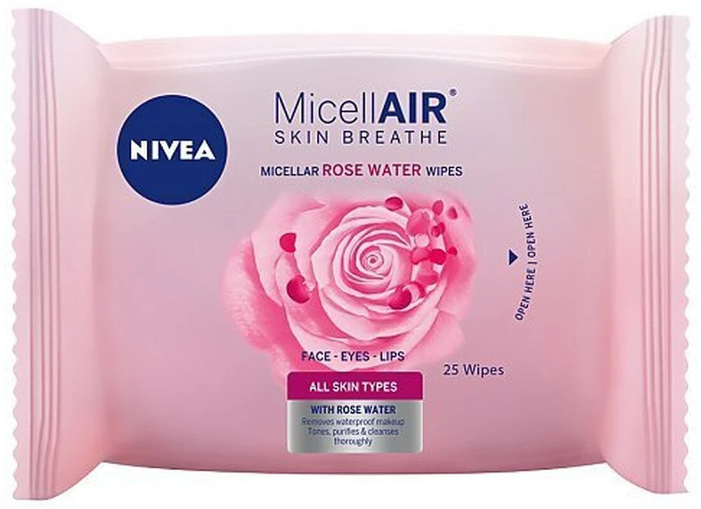 Nivea Rose Touch micelinės servetėlės su ekologišku rožių vandeniu, 25 vnt.