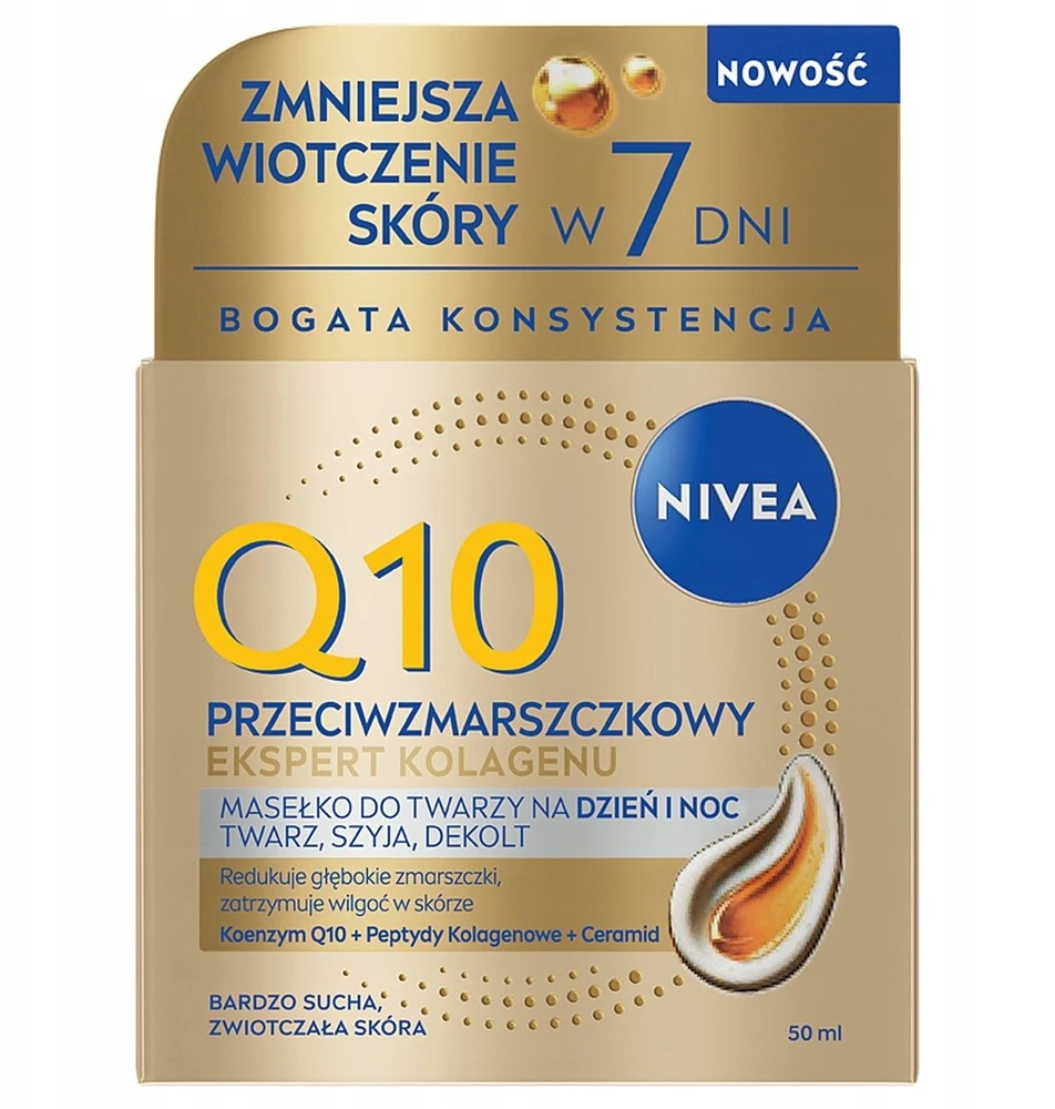 Nivea NIVEA Q10 Anti-Wrinkle Collagen Expert veido, kaklo ir dekoltė sviestas dienai ir nakčiai 50 ml