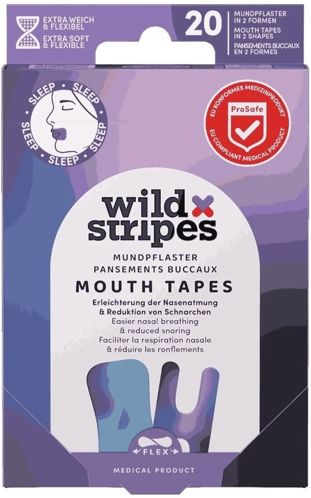 Wild Stripes „Sunset Mouth Patches“ pleistrai nosies kvėpavimui naktį (burnos pleistrai) 20 vnt.