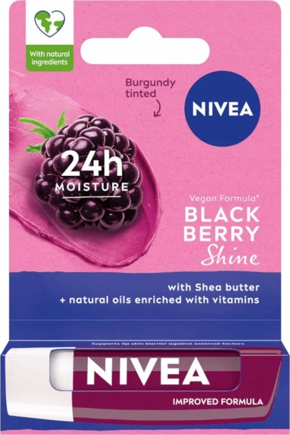 Nivea 24H Moisture lūpų dažai su gervuogių ir žvilgesio efektu, 4,8 g