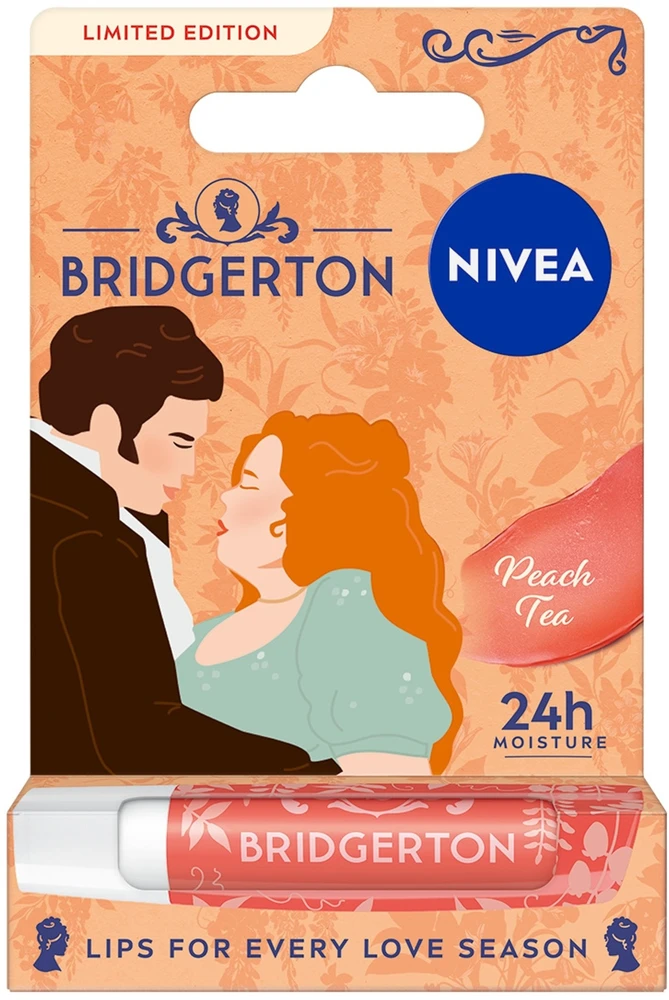 Nivea „Bridgerton Edition Penelope&Colin“ maitinamieji lūpų dažai „Peach Tea“ 4,8 g