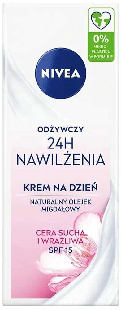 Nivea 24H Drėkinamasis maitinamasis dieninis kremas sausai ir jautriai odai SPF15 50ml