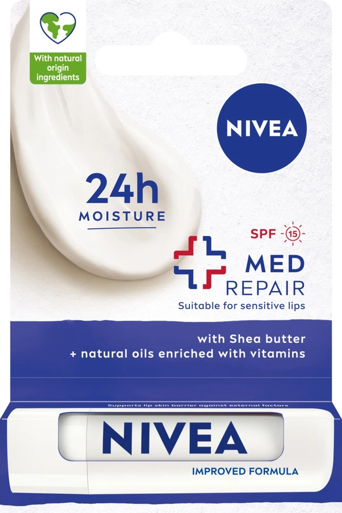 Nivea Med Repair rūpestingi lūpų dažai, 4,8 g