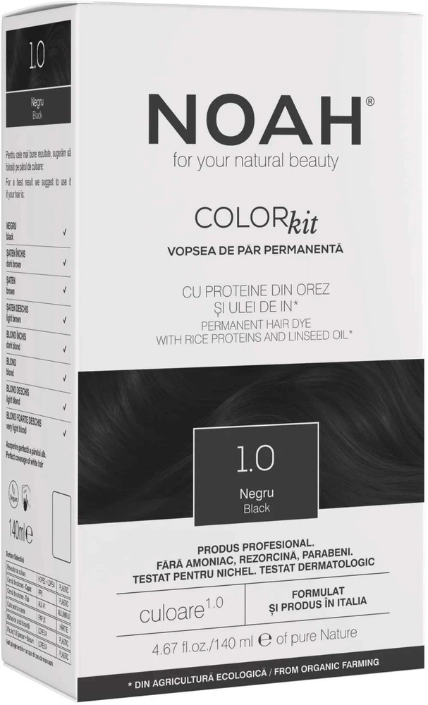 Noah Permanent Hair Colour Permanent Hair Dye 1.0 Juodas, 140 ml