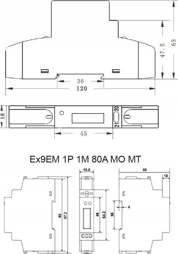 Noark Liczni energii Noark 107282 Ex9EM 1P 1M 45A 1T