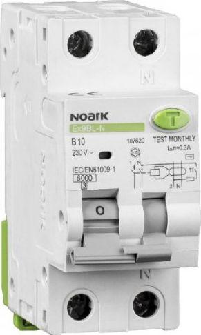 „Noark“ diferencialinis jungiklis su apsauga nuo viršsrovės, Icn=6kA, 1+N polius, B charakteristika, In=10A, I?n=30mA, AC tipas, Ex9BL-N 1P+N B10 30mA (107620)