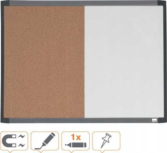Nobo CombiBoard magnetinė sausai valoma lenta (50/50) su apvaliu dviejų spalvų rėmeliu 585x430 mm