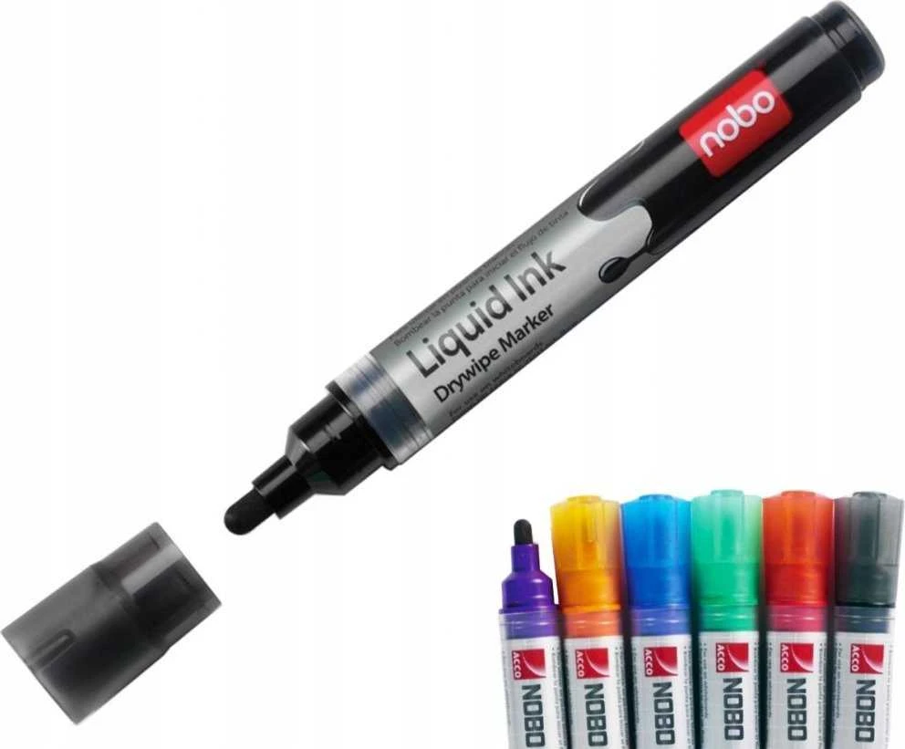 Baltos lentos žymekliai NOBO Liquid Ink, 6 vnt., įv. spalvų