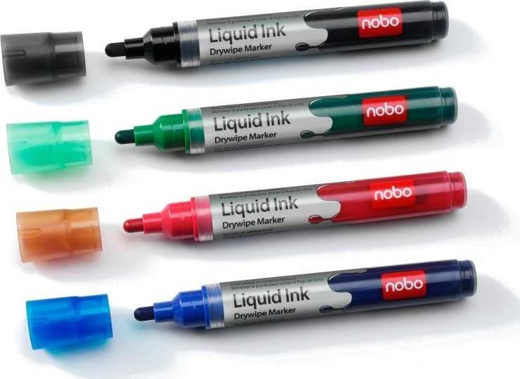 Baltos lentos žymekliai NOBO Liquid Ink, 6 vnt., įv. spalvų