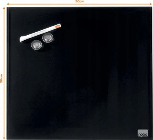 Nobo maža magnetinė stiklo lenta su sauso trynimo paviršiumi, 300 x 300 mm juoda
