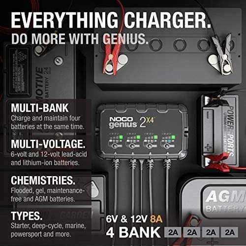 Noco GENIUS2X4 8A 4 bankų akumuliatorių įkroviklis