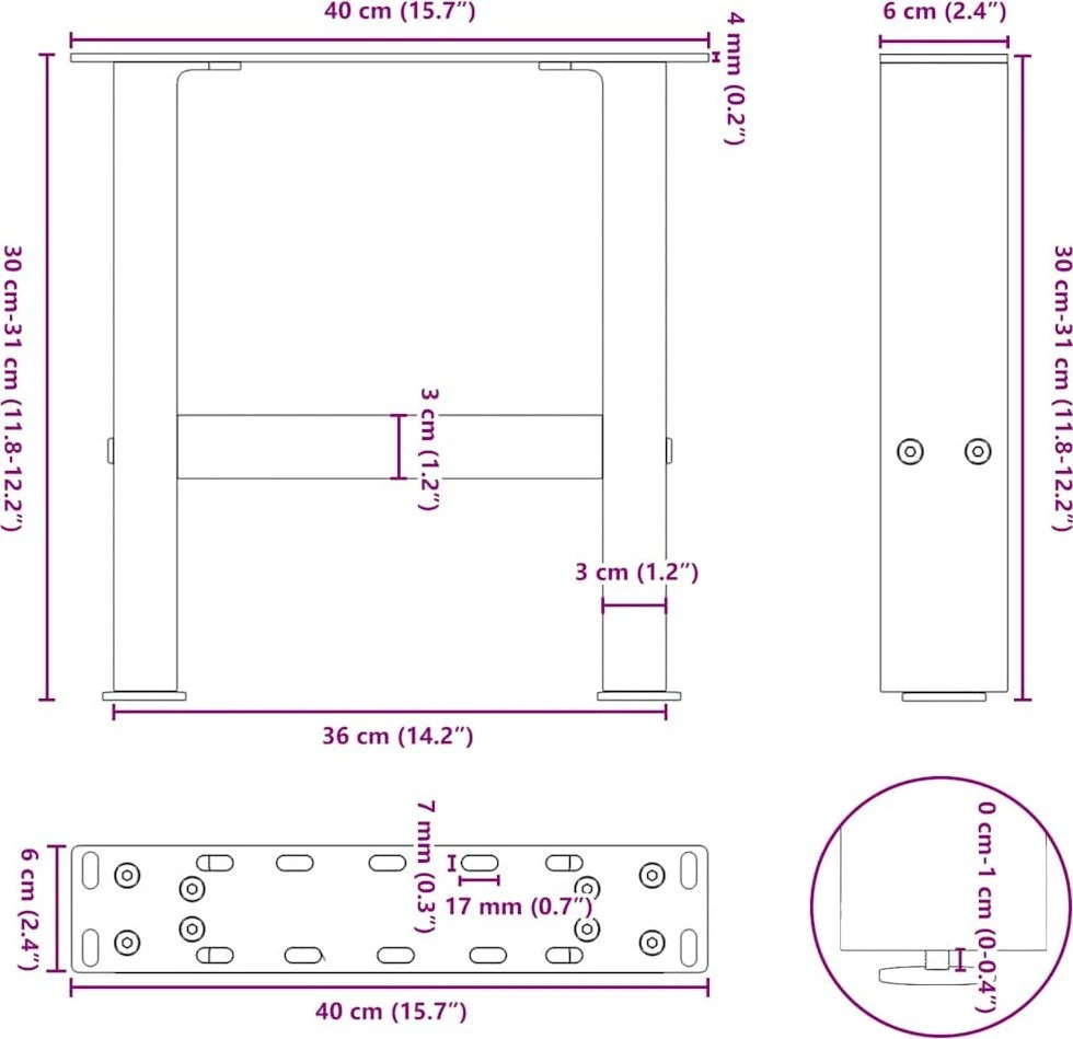Kavos staliuko kojelės, juoda, 2 vnt., 40x(30-31)cm, plienas