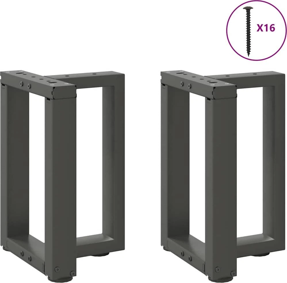 Kavos staliuko kojelės, T formos, 2 vnt., antracito spalvos, 38x25x(42-43) cm, plienas