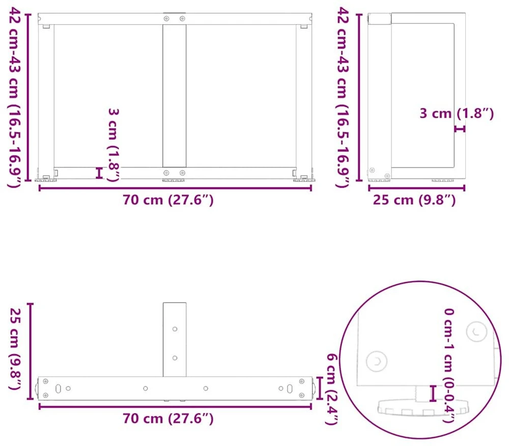 Kavos staliuko kojelės, T formos, 2 vnt., 70x25x(42-43)cm