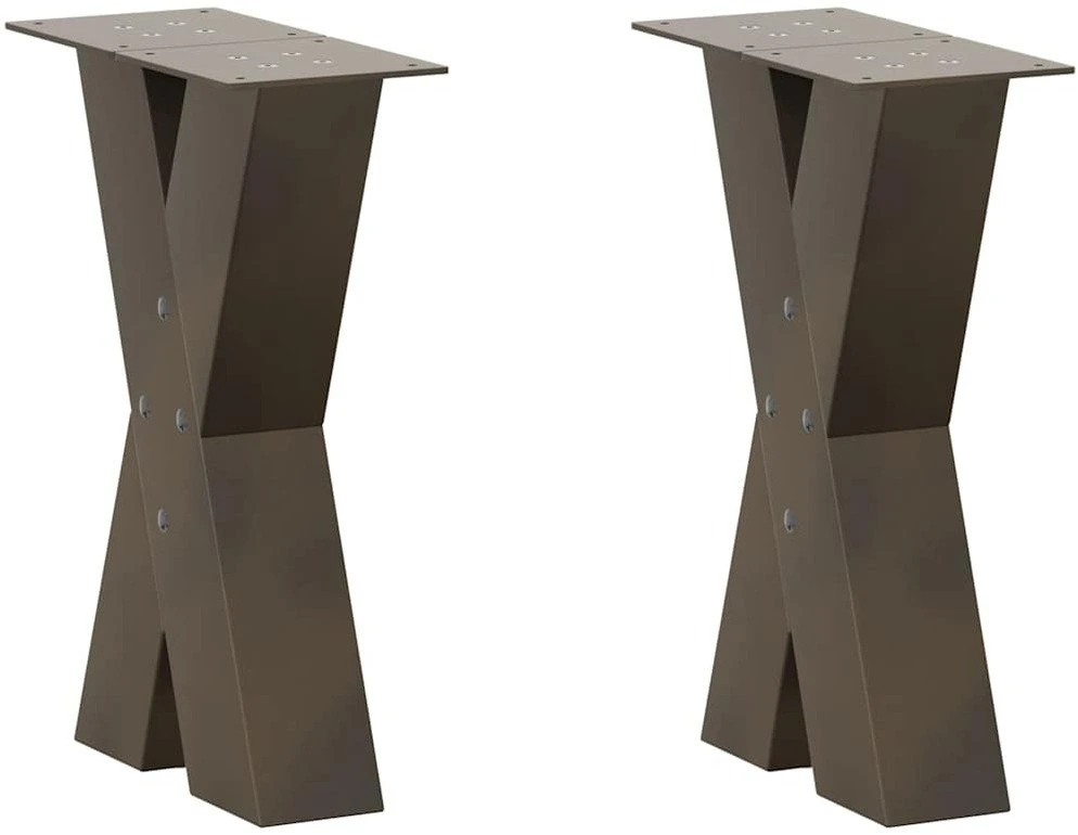 Kavos staliuko kojelės, X formos, 2 vnt., natūralus plienas, 28x(42-43) cm, plienas