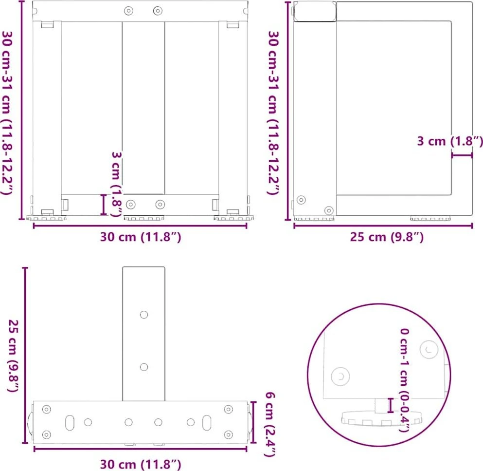 Kavos staliuko kojelės, 2 vnt., juodos, 30x25x(30-31) cm, plienas