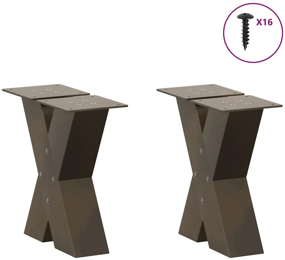 Kavos staliuko kojelės, X formos, 2 vnt., natūralus plienas, 30x(30-31) cm, plienas