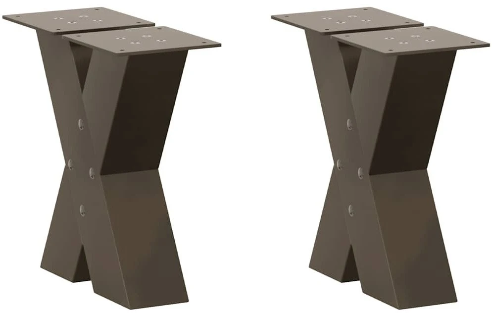 Kavos staliuko kojelės, X formos, 2 vnt., natūralus plienas, 30x(30-31) cm, plienas