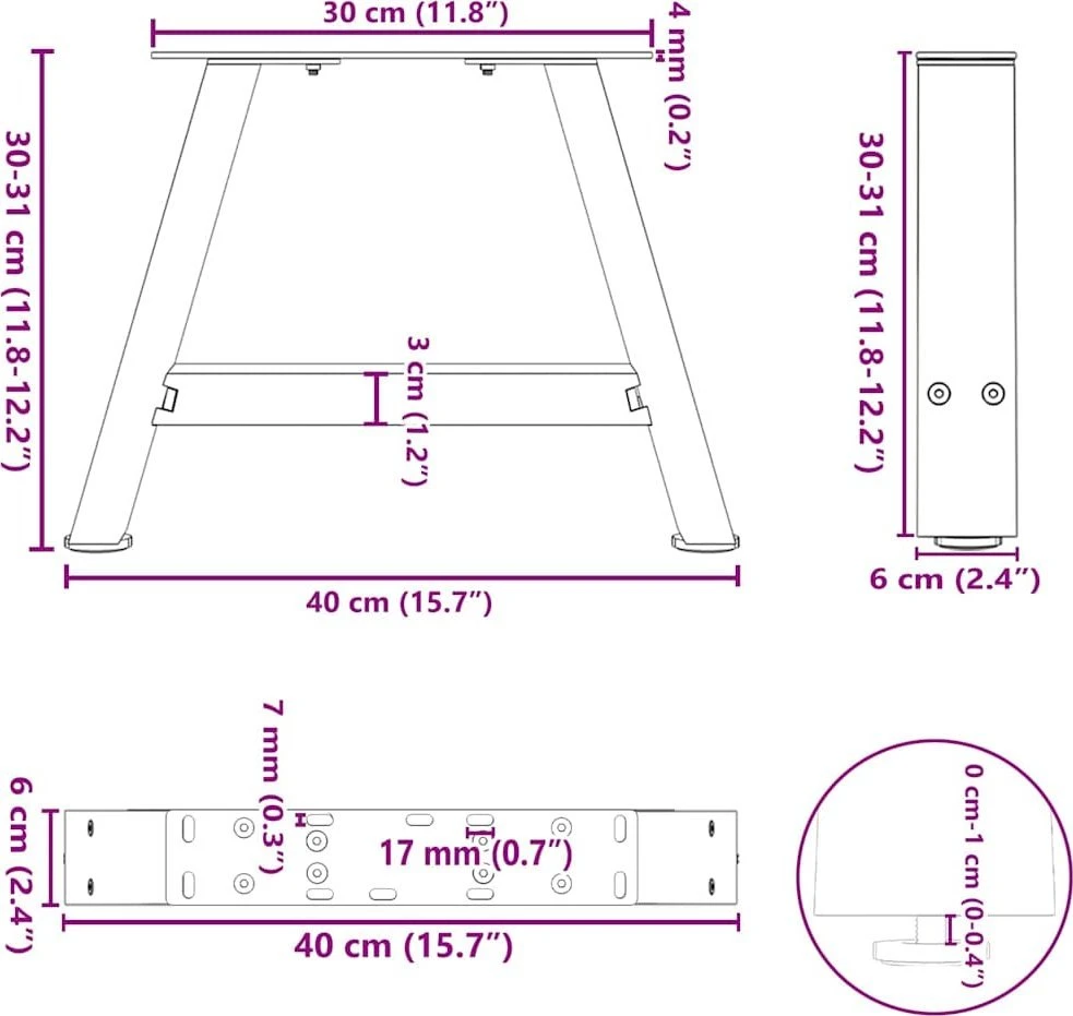 Kavos staliuko kojelės, A formos, 2 vnt., 40x(30-31) cm, plienas
