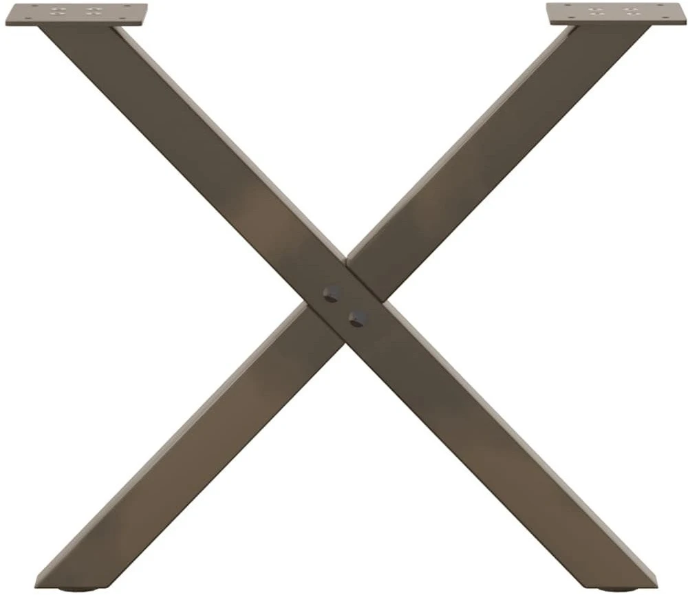 Kavos staliuko kojelės, X formos, 2 vnt., natūralus plienas, 50x(42-43) cm, plienas