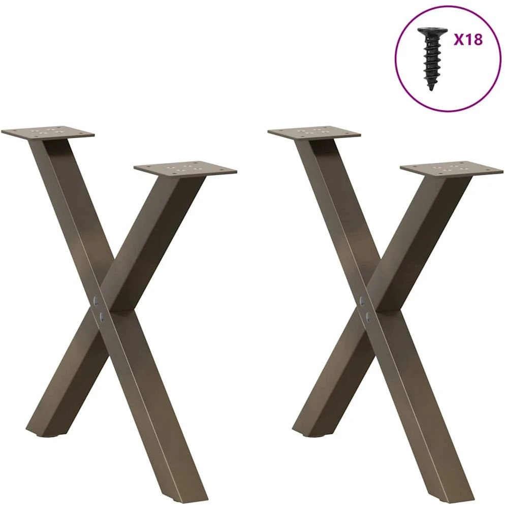 Kavos staliuko kojelės, X formos, 2 vnt., natūralus plienas, 50x(42-43) cm, plienas