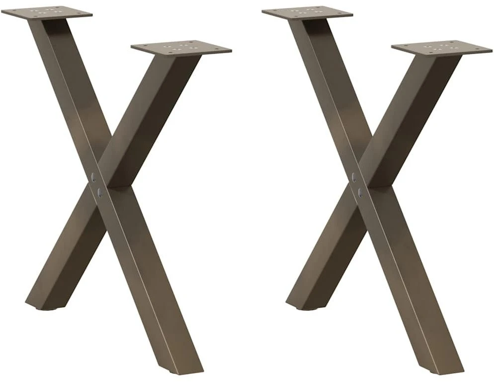 Kavos staliuko kojelės, X formos, 2 vnt., natūralus plienas, 50x(42-43) cm, plienas