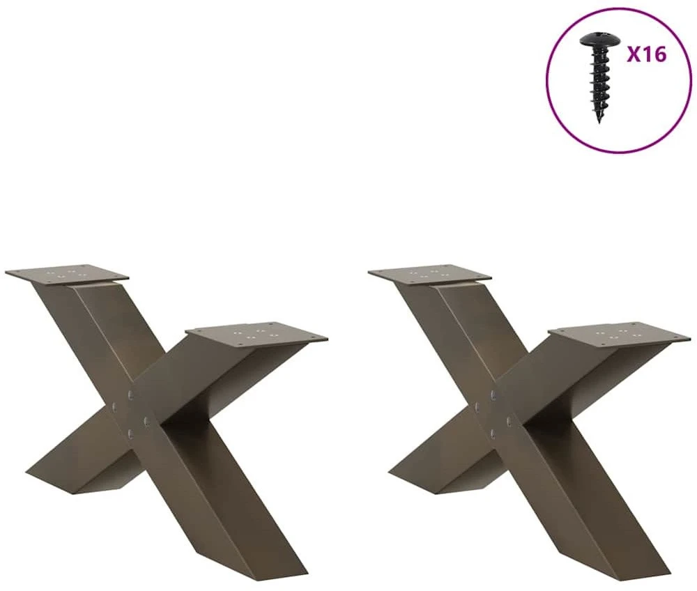 Kavos staliuko kojelės, X formos, 2 vnt., natūralus plienas, 70x(30-31) cm, plienas